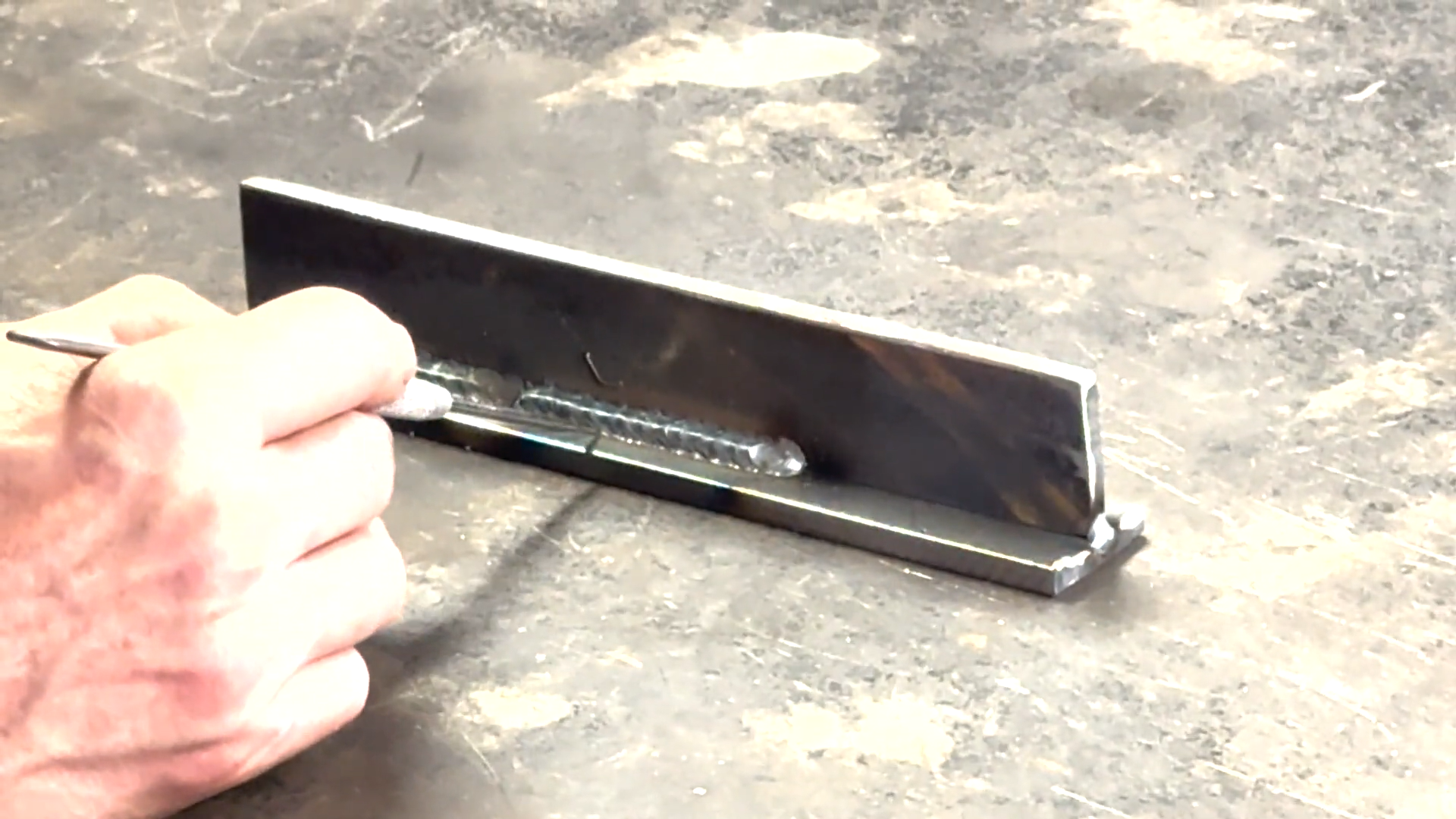 Fillet weld on a scrap steel test piece